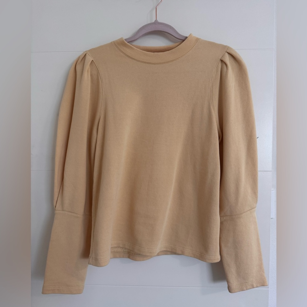 Rebecca Taylor Puff-Sleeve Crewneck Top in Beige - NEW WITH TAGS